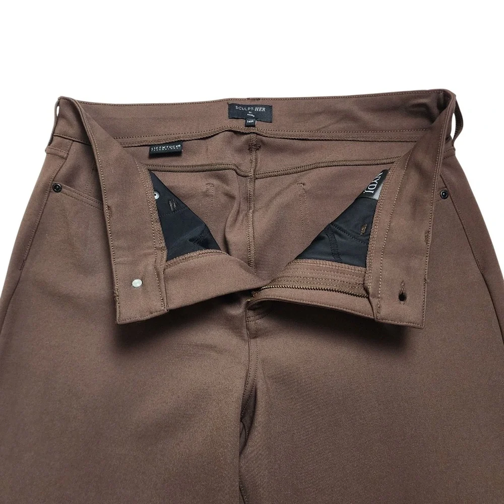NYDJ Womens Sculpt Her Marilyn Straight Leg Pants Size 14P Brown Lift Tuck Ponte